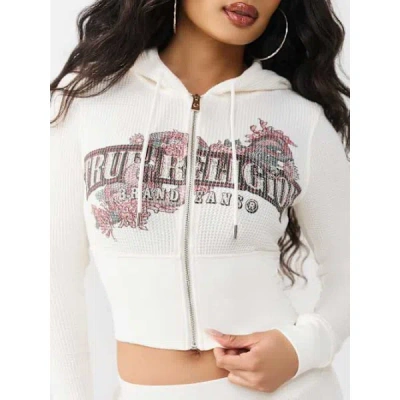 True Religion Women's Waffle Knit Contour Zip Up Hoodie In White