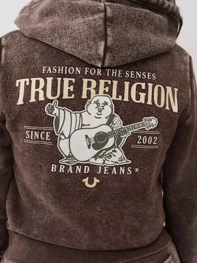 True Religion Women's Washed Fleece Zip Hoodie In Brown