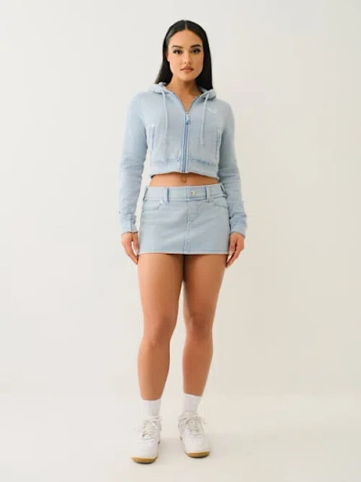 True Religion Women's Washed Raw Edge Big T Mini Skirt In Blue