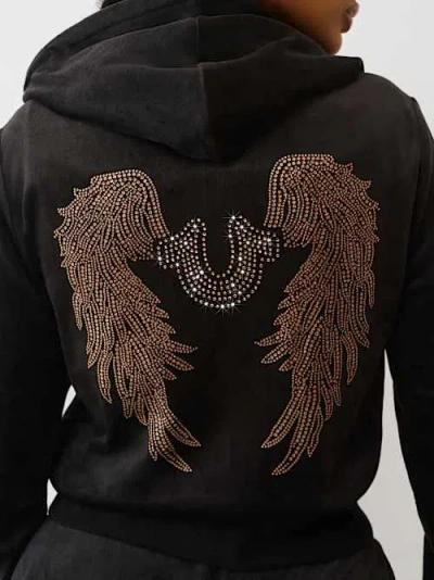 True Religion Women's Wing Velour Zip Hoodie In Black