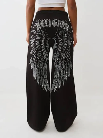 True Religion Women's Winged Crystal Logo Baggy Sweatpant In Black