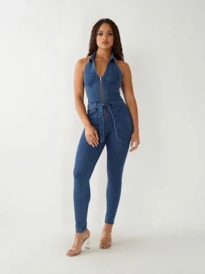 True Religion Women's Zip Denim Jumpsuit In Blue
