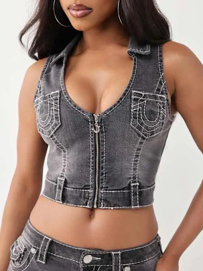 True Religion Women's Zip-front Big T Top In Gray
