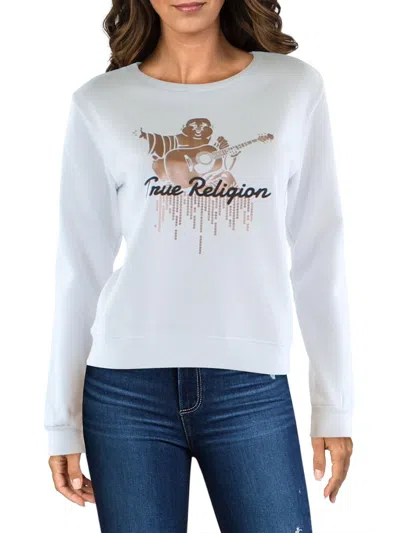 True Religion Womens Crewneck Logo Sweatshirt In White
