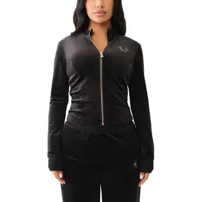 True Religion Womens Logo Polyester Fleece Jacket In Black