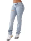 TRUE RELIGION WOMENS MID-RISE DESTROYED STRAIGHT LEG JEANS