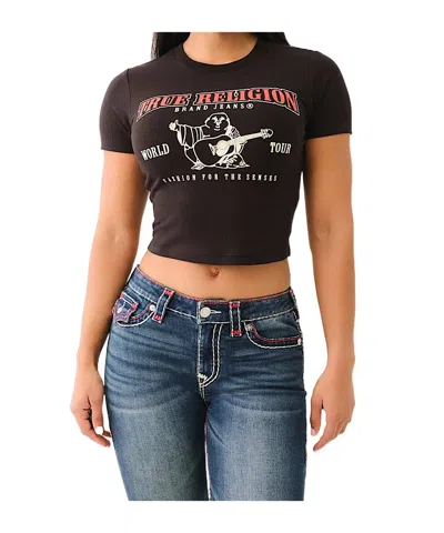 True Religion World Tour Logo Baby Tee In Jet Black
