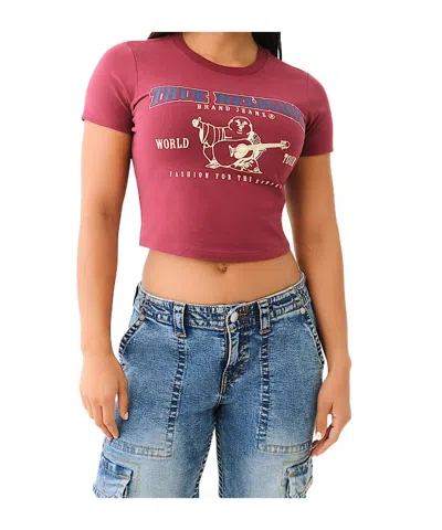 True Religion World Tour Logo Baby Tee In Cordovan