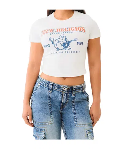 True Religion World Tour Logo Baby Tee In Optic White