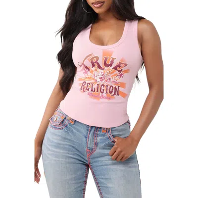 True Religion World Tour Logo Cotton Graphic Tank In Pink