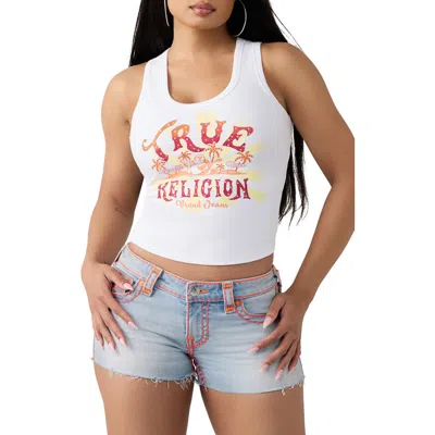 True Religion World Tour Logo Cotton Graphic Tank In White