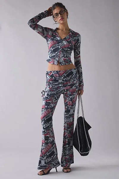 True Religion World Tour Print Asymmetric Ruched Foldover Pant In Aop Newspaper Print, Women's At Ur In Multi