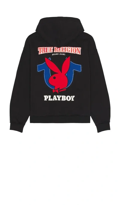 True Religion X Playboy Fleece Zip Up Hoodie In Black