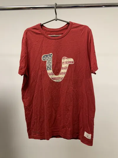 Pre-owned True Religion X Vintage T-shirt True Religion Big Logo American Flag In Red