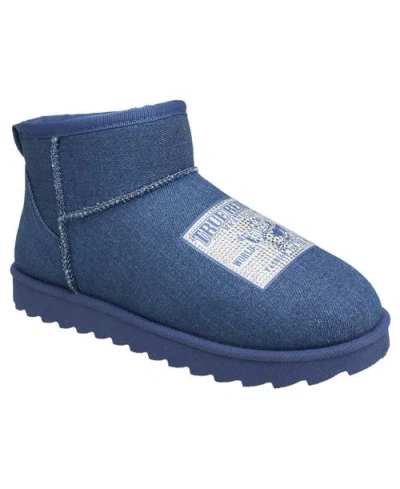 True Religion Zara Faux Suede Patch Logo Boot In Denim