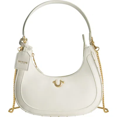 True Religion Zip Top Crescent Hobo Bag In White