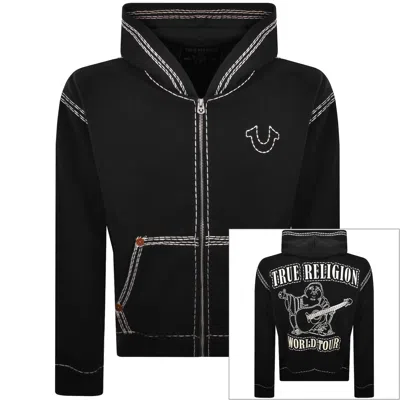 True Religion Contrast Stitch Zip Through Hoodie With Back Graphic In Black