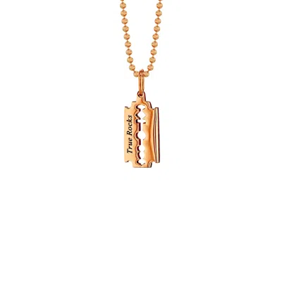 True Rocks Men's 18kt Rose Gold Plated Razor Blade Pendant On Bead Chain In Red