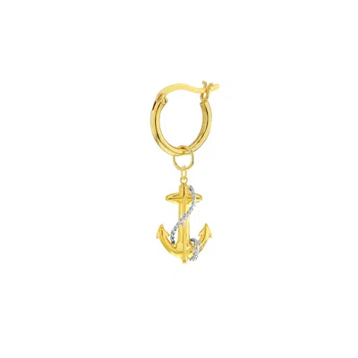 True Rocks Men's 2 Tone 18kt Gold Plated & Sterling Silver Mini Anchor Charm On Gold Plated Hoop