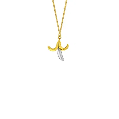 True Rocks Men's 2 Tone Sterling Silver & 18kt Gold Plated Mini Banana Pendant On Gold Chain