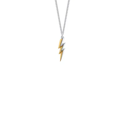 True Rocks Men's 2 Tone Sterling Silver & 18kt Gold Plated Mini Bolt Pendant On Silver Chain