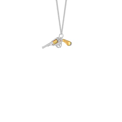 True Rocks Men's 2 Tone Sterling Silver & 18kt Gold Plated Mini Retro Pistol Pendant