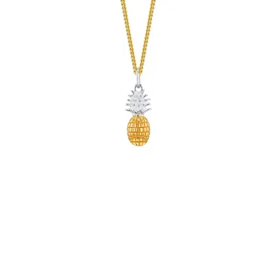 True Rocks Men's 2tone 18kt Gold Plated & Sterling Silver Mini Pineapple Pendant On Gold Chain