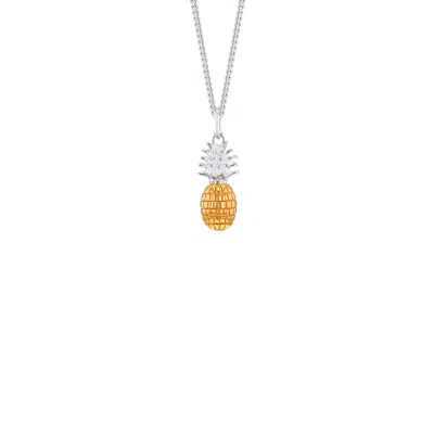 True Rocks Men's 2tone 18kt Gold Plated & Sterling Silver Mini Pineapple Pendant On Silver Chain In White
