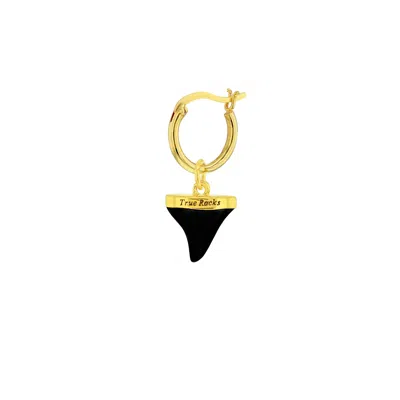 True Rocks Men's Black / Gold 18kt Gold Plated & Black Mini Sharks Tooth Charm On A Gold Plated Hoop