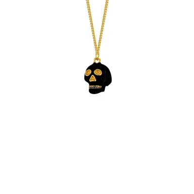 True Rocks Men's Black / Gold Mini Skull Pendant Black Enamel & 18kt Gold-plated