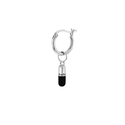 True Rocks Men's Black / Silver Black Enamel & Sterling Silver Mini Pill Charm On Silver Hoop In Multi