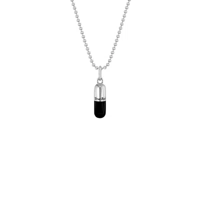 True Rocks Men's Black / Silver Small Pill Pendant Sterling Silver & Black Enamel In Metallic