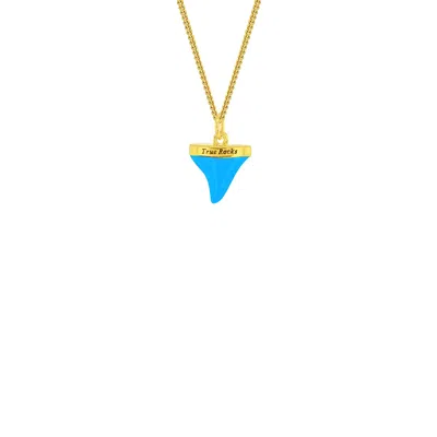 True Rocks Men's Blue / Gold 18kt Gold Plated & Turquoise Mini Sharks Tooth Pendant In Multi