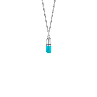 True Rocks Men's Blue / Silver Sterling Silver & Turquoise Enamel Mini Pill Pendant In Metallic