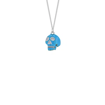 True Rocks Men's Blue / Silver Sterling Silver & Turquoise Mini Skull Pendant In Blue/silver