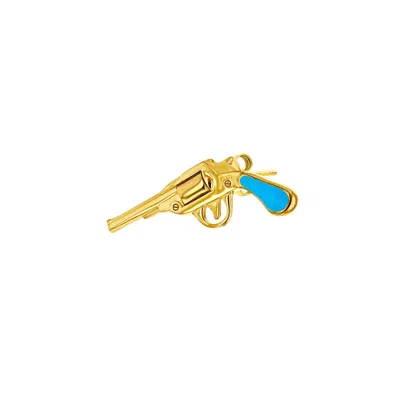 True Rocks Men's Gold / Blue Retro Pistol Stud Turquoise Enamel & 18kt Gold Plated In Gold/blue