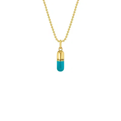 True Rocks Men's Gold / Blue Small Pill Pendant 18kt Gold-plated & Turquoise Enamel In Gold/blue