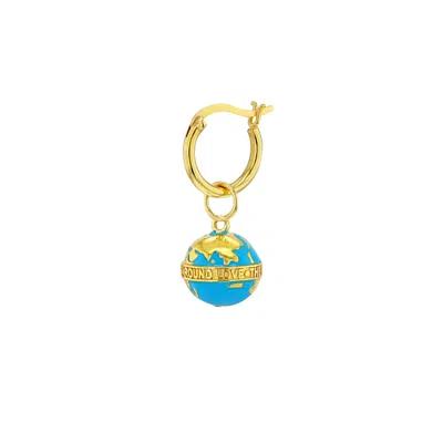 True Rocks Men's Gold / Blue Turquoise & 18kt Gold Plated Mini Globe Charm On Gold Hoop In Multi
