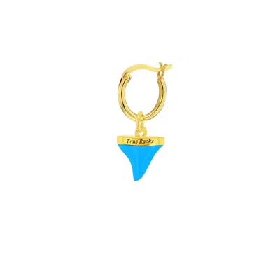 True Rocks Men's Gold / Blue Turquoise & 18kt Gold Plated Mini Sharks Tooth Charm On Gold Hoop