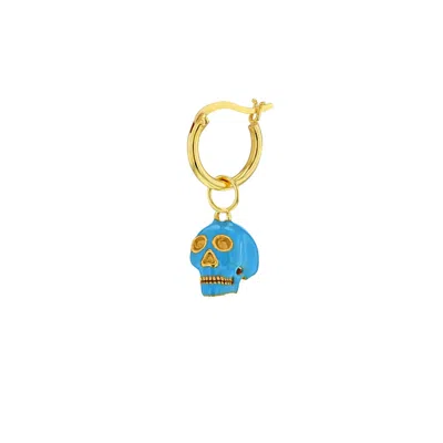 True Rocks Men's Gold / Blue Turquoise & 18kt Gold Plated Mini Skull On Gold Hoop