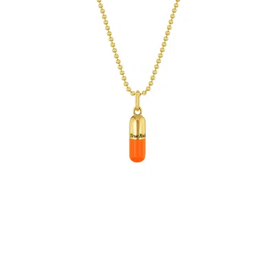 True Rocks Men's Gold / Orange Small Pill Pendant 18kt Gold-plated & Orange Enamel In Gold/orange