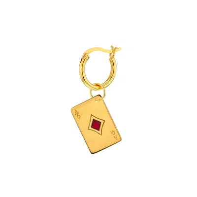 True Rocks Men's Gold / Red Ace Of Diamonds Charm In 18kt Gold Plate & Red Hoop In Yellow