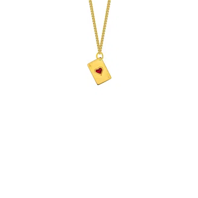 True Rocks Men's Gold / Red Mini Ace Of Hearts Playing Card Pendant 18kt Gold Plated & Red Enamel