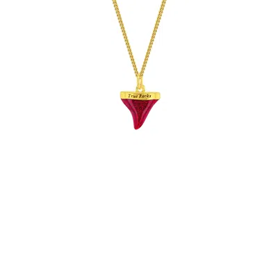 True Rocks Men's Gold / Red Mini Sharks Tooth Pendant Red Enamel & 18kt Gold-plate