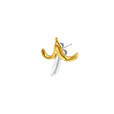 True Rocks Men's Gold / Silver 18kt Gold Plated & Sterling Silver 2 Tone Banana Stud In Multi