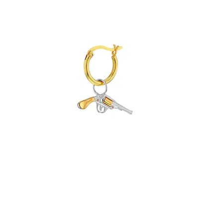 True Rocks Men's Gold / Silver 2 Tone Sterling Silver & 18kt Gold Plated Mini Pistol Charm On Gold Hoop