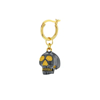 True Rocks Men's Gold / Silver Gun Metal Grey Sterling Silver & 18kt Gold Plated Mini Skull Charm On Gold Hoop In Multi