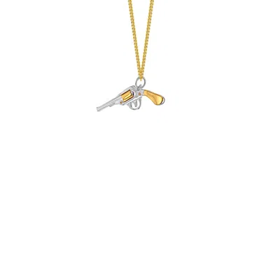 True Rocks Men's Gold / Silver Mini Retro Pistol Pendant 2tone Sterling Silver & 18kt Gold Plate On Gold Chain In Multi