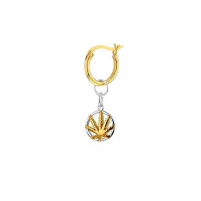 True Rocks Men's Gold / Silver Sterling Silver & 18kt Gold Plated 2-tone Mini Happy Leaf Charm On Gold Hoop In Gold/silver