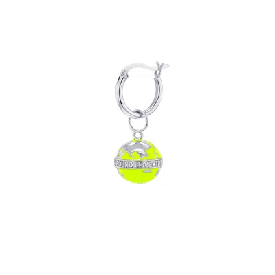 True Rocks Men's Green / Silver Neon Lime Green & Sterling Silver Mini Globe Charm On Silver Hoop In Green/silver
